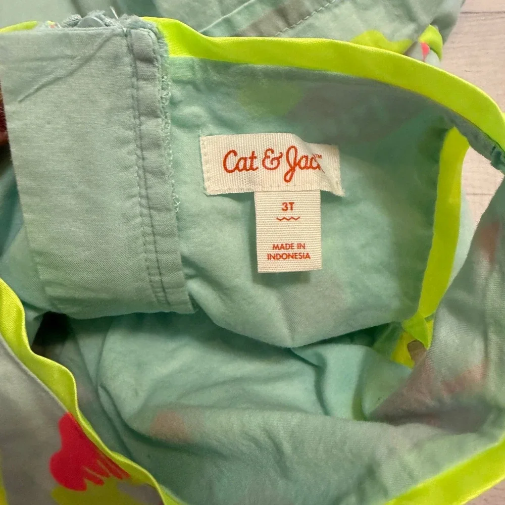 Cat and Jack girls bright aqua pink yellow‎ sleeveless dress 3T